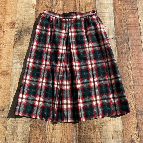 Pendleton Vintage Wool Plaid Midi Skirt Red & Black Tartan Preppy 1980’s - Picture 5 of 7